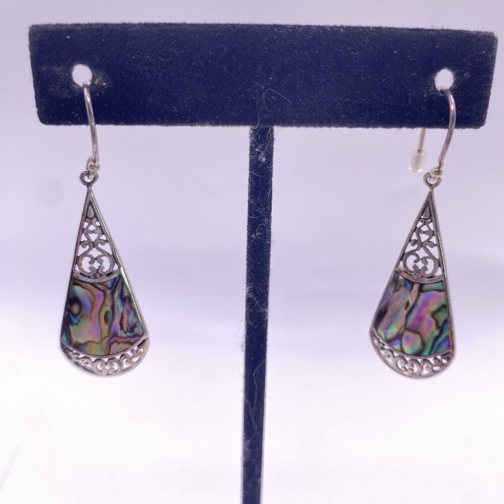 Vintage Sterling Silver 1” Abalone Drop Earrings  925